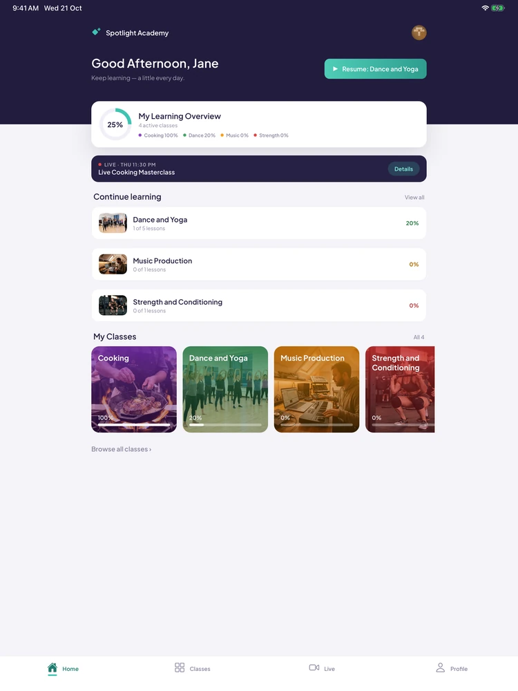 Spotlight Academy on iPad